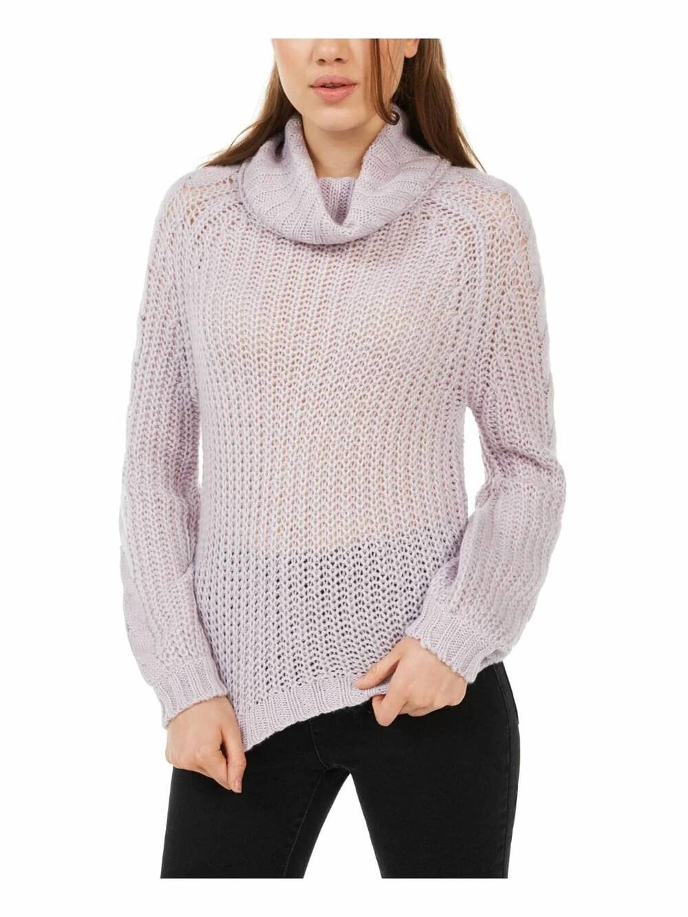 NEW PLANET GOLD knitted printed long sleeve cowl neck t shirt sweater in purple
